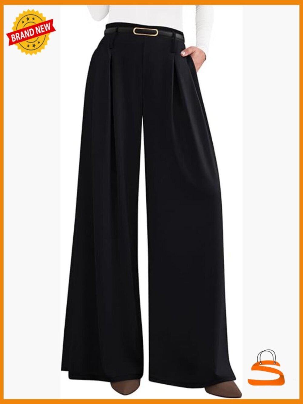 High Waisted Wide Leg Trousers Pleated Dress Pants Business Work Palazzo Slacks